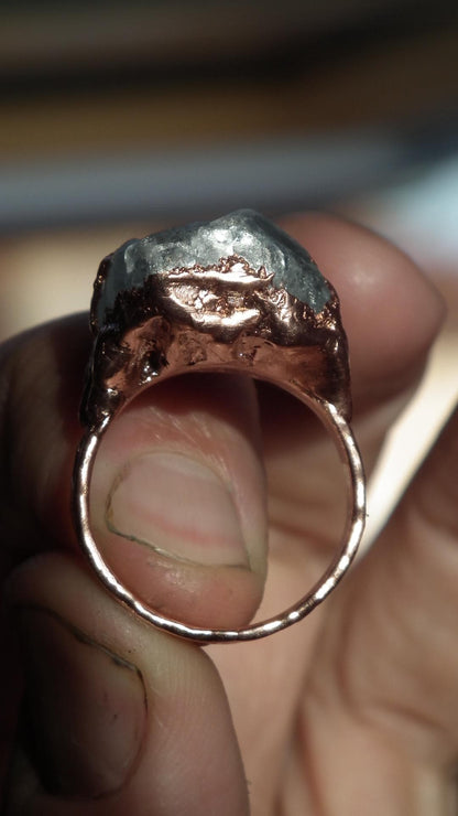 Electroformed Copper celestite ring / rough celestite