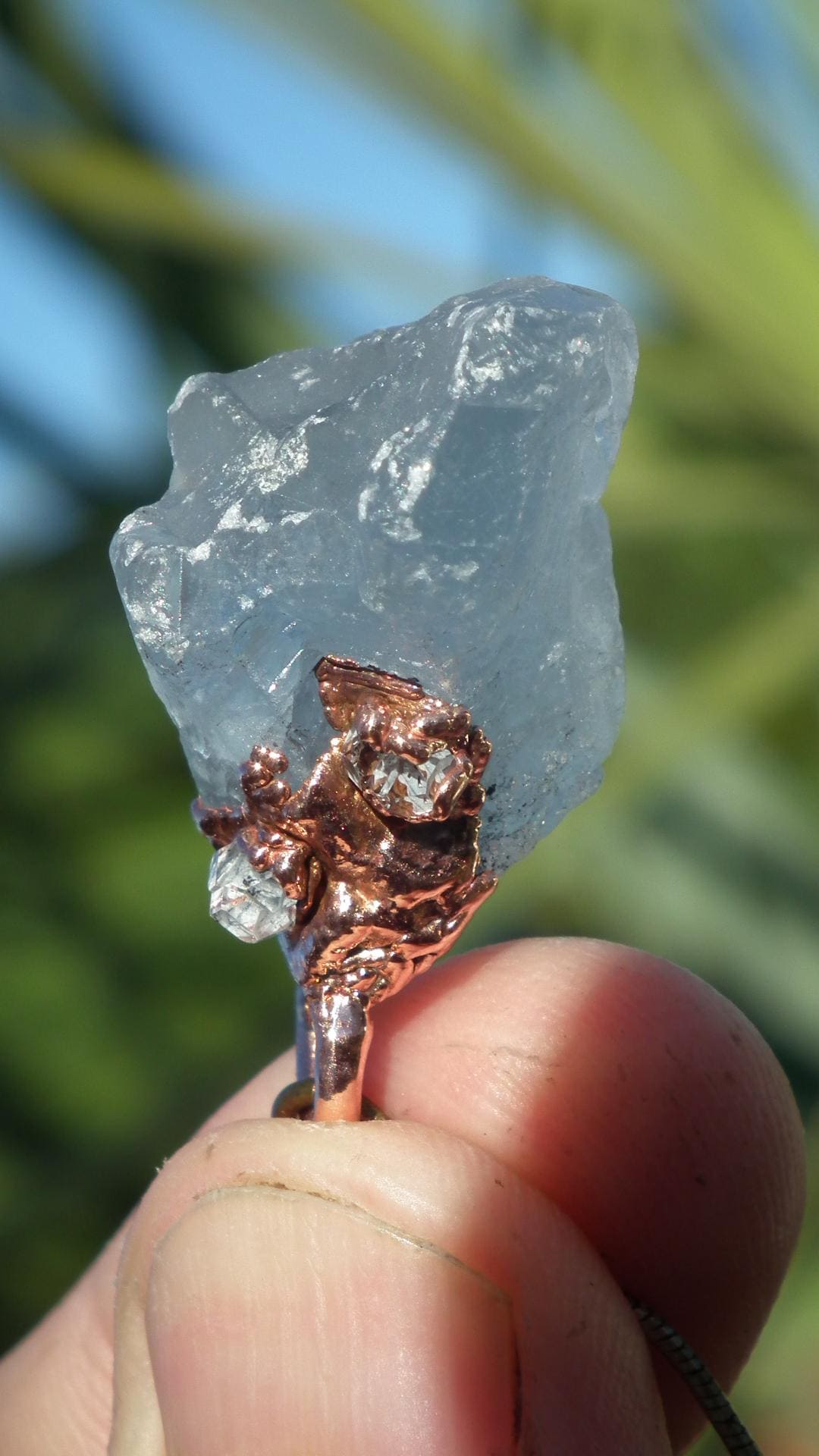 Celestite necklace with Herkimer diamond