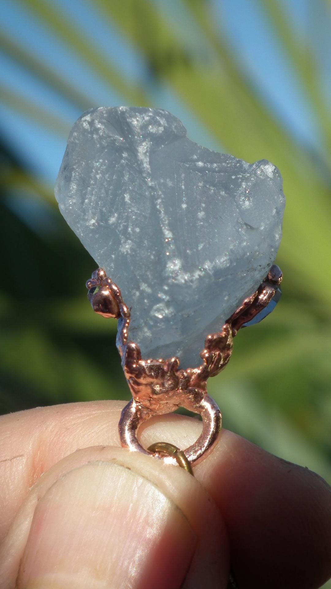 Celestite necklace with Herkimer diamond