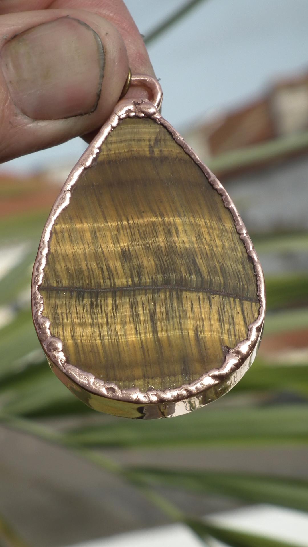 Tigers eye necklace Electroformed copper