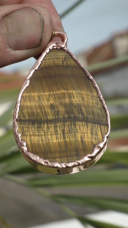 Tigers eye necklace Electroformed copper