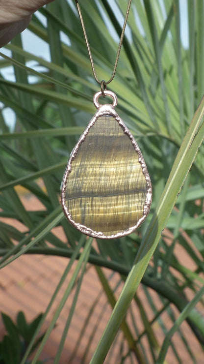 Tigers eye necklace Electroformed copper