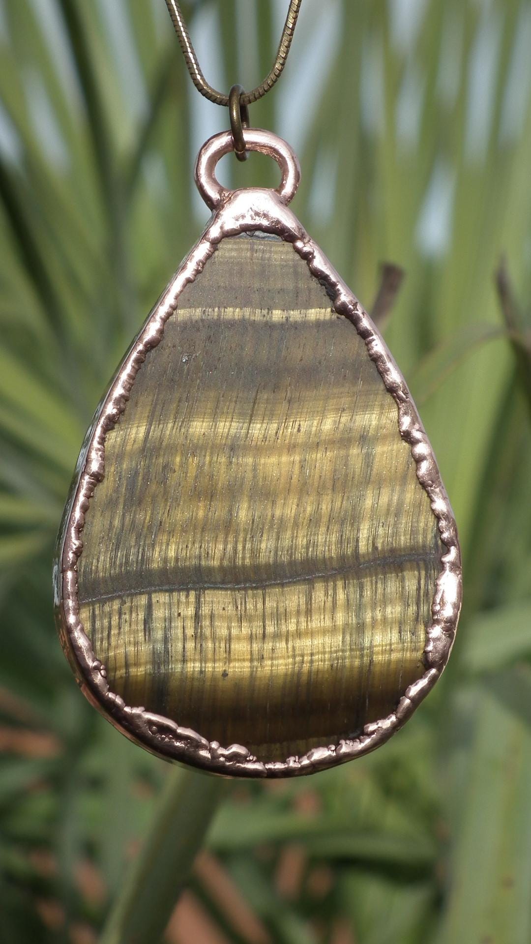 Tigers eye necklace Electroformed copper