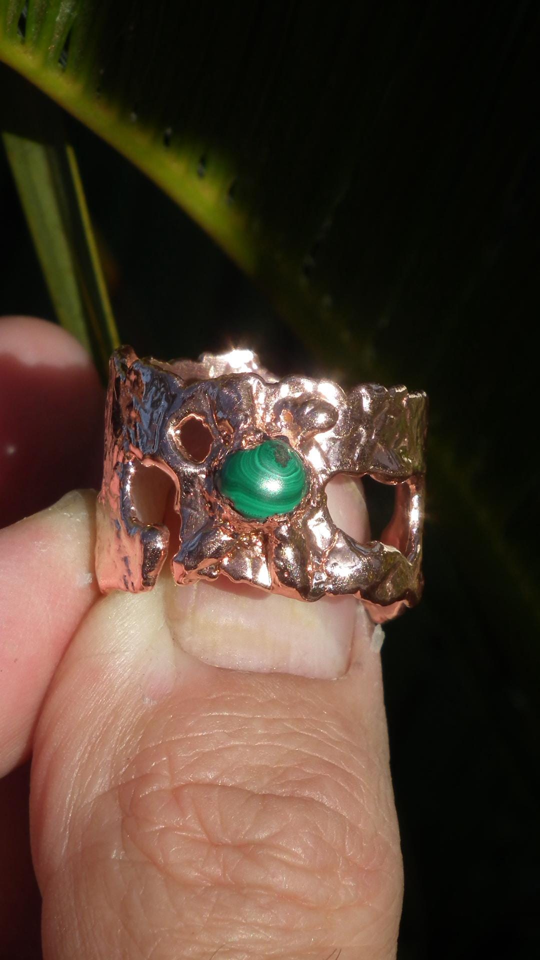 Malachite ring // Electroformed copper