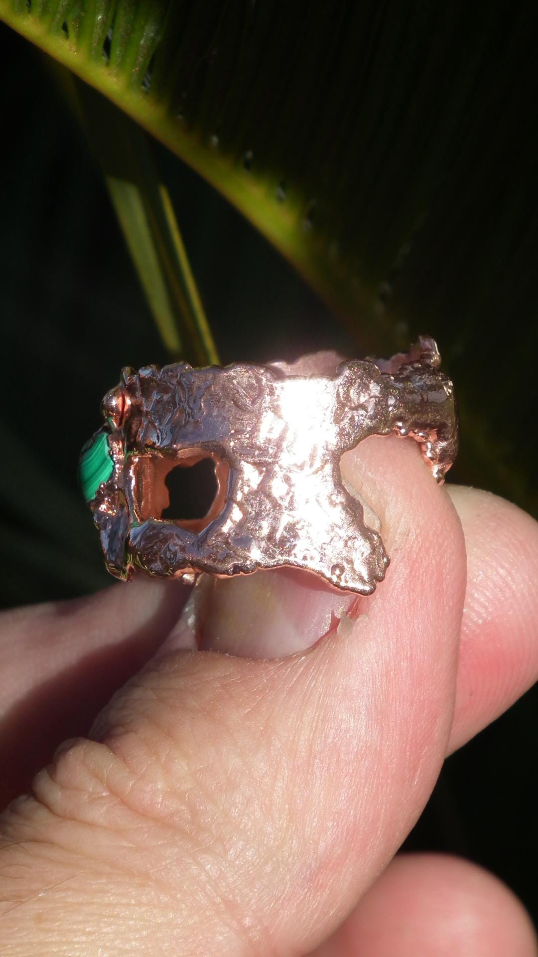 Malachite ring // Electroformed copper