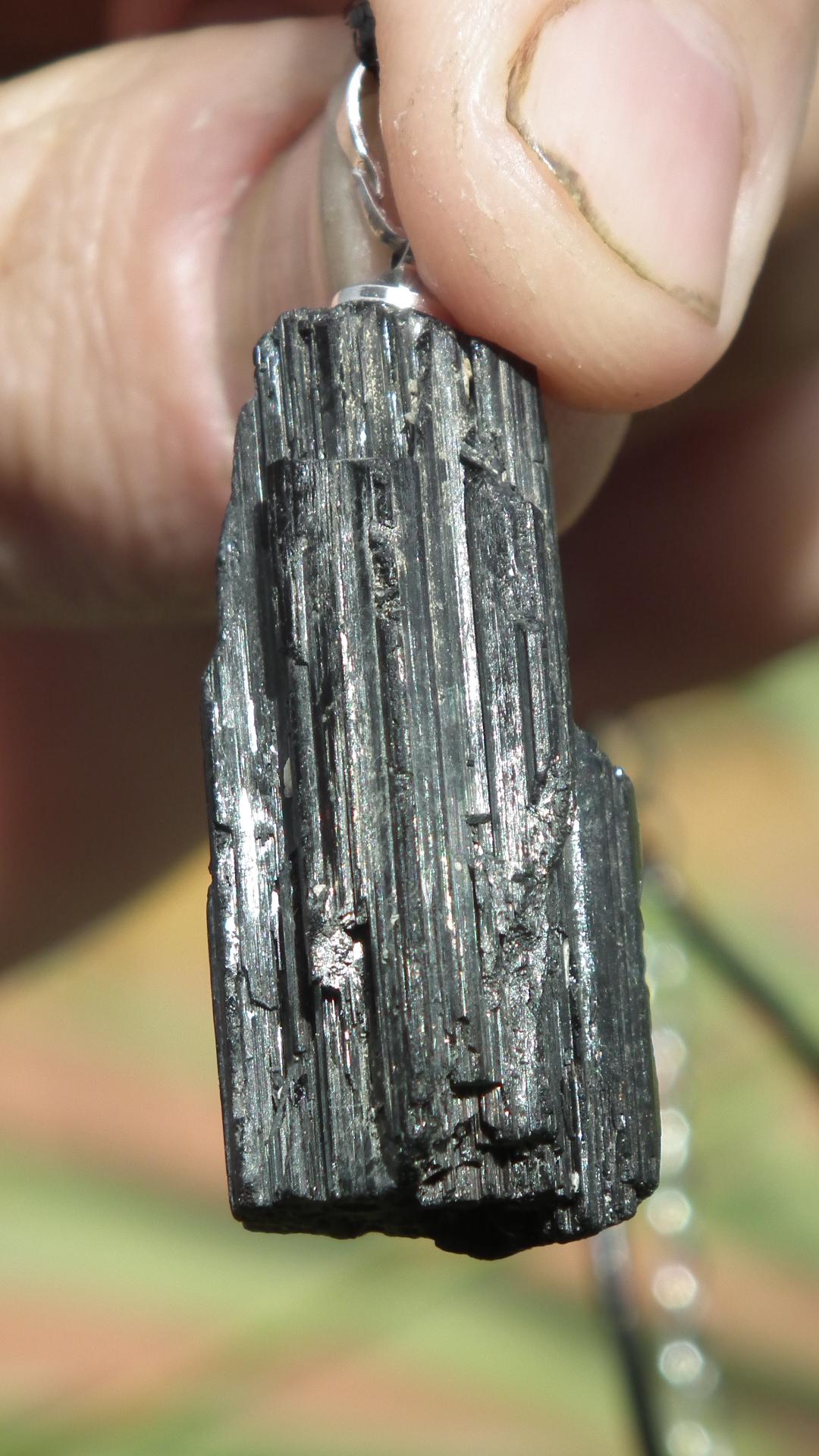 Raw black tourmaline necklace // Wax chain