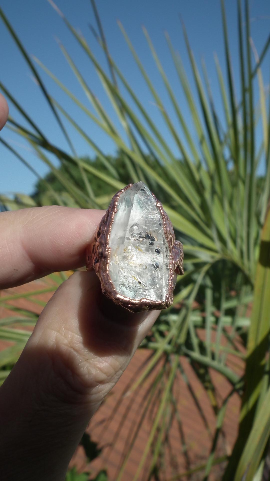 Enhydro crystal ring // Uv reactive crystal // Golden enhydro // Electroformed Copper