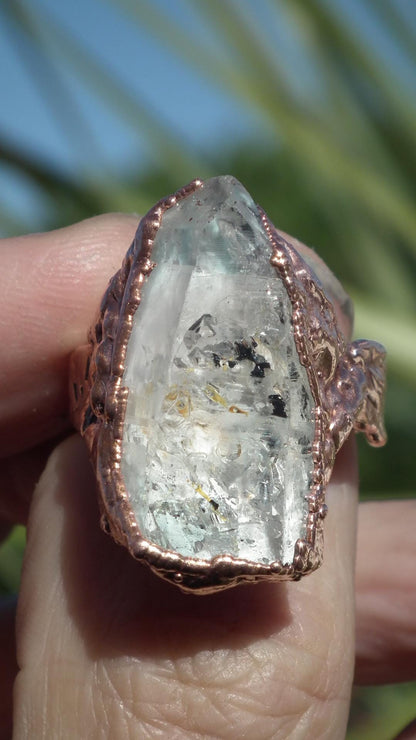 Enhydro crystal ring // Uv reactive crystal // Golden enhydro // Electroformed Copper