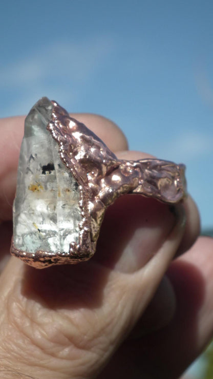 Enhydro crystal ring // Uv reactive crystal // Golden enhydro // Electroformed Copper