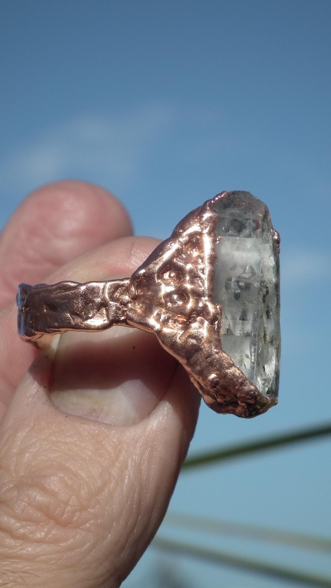 Enhydro crystal ring // Uv reactive crystal // Golden enhydro // Electroformed Copper