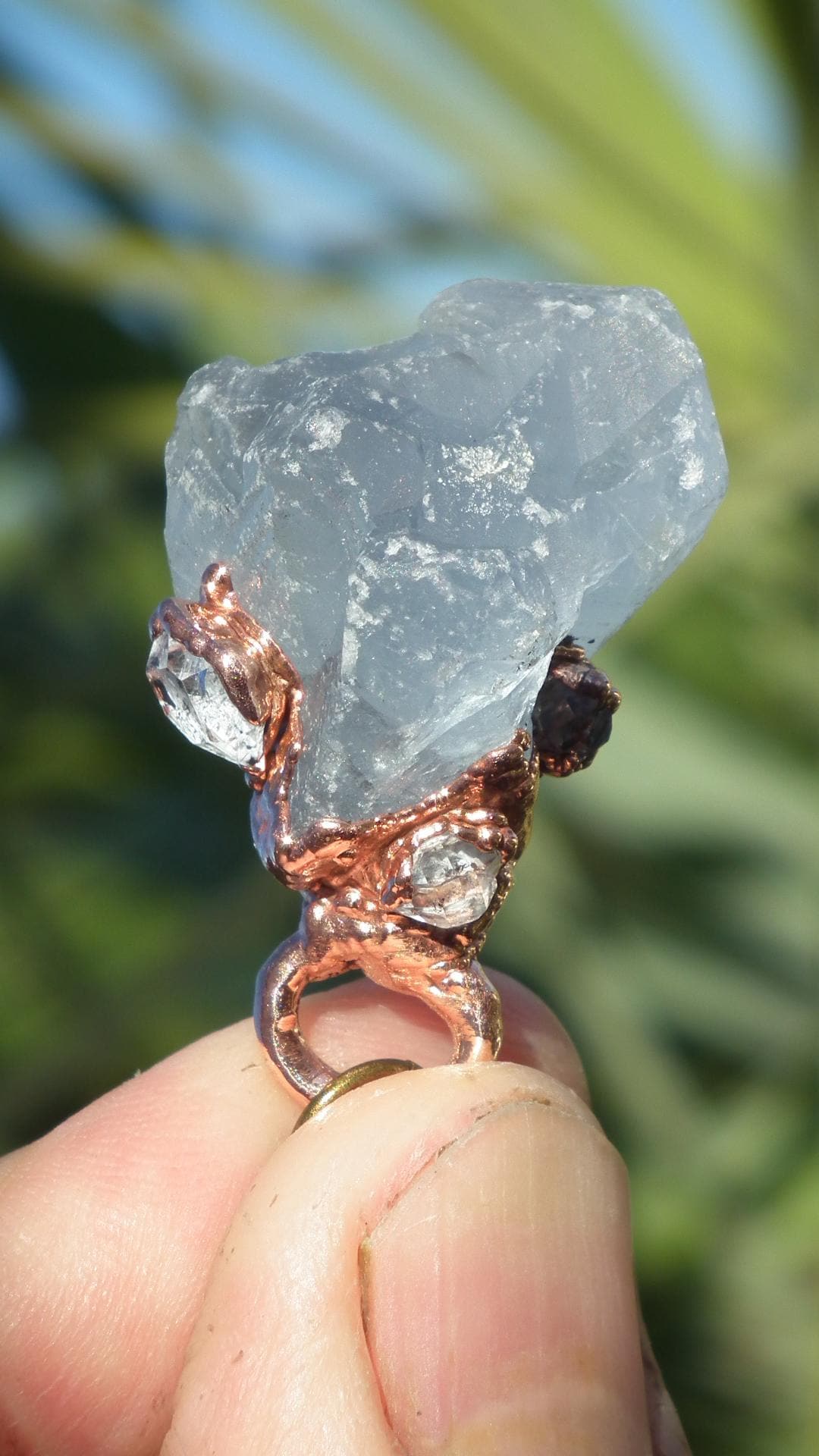 Celestite necklace with Herkimer diamond