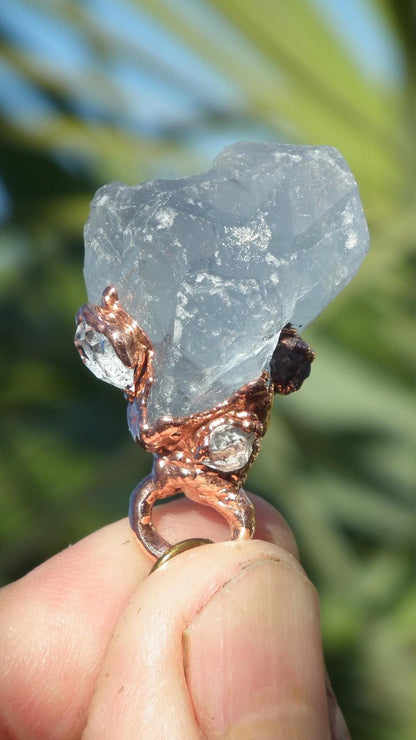 Celestite necklace with Herkimer diamond