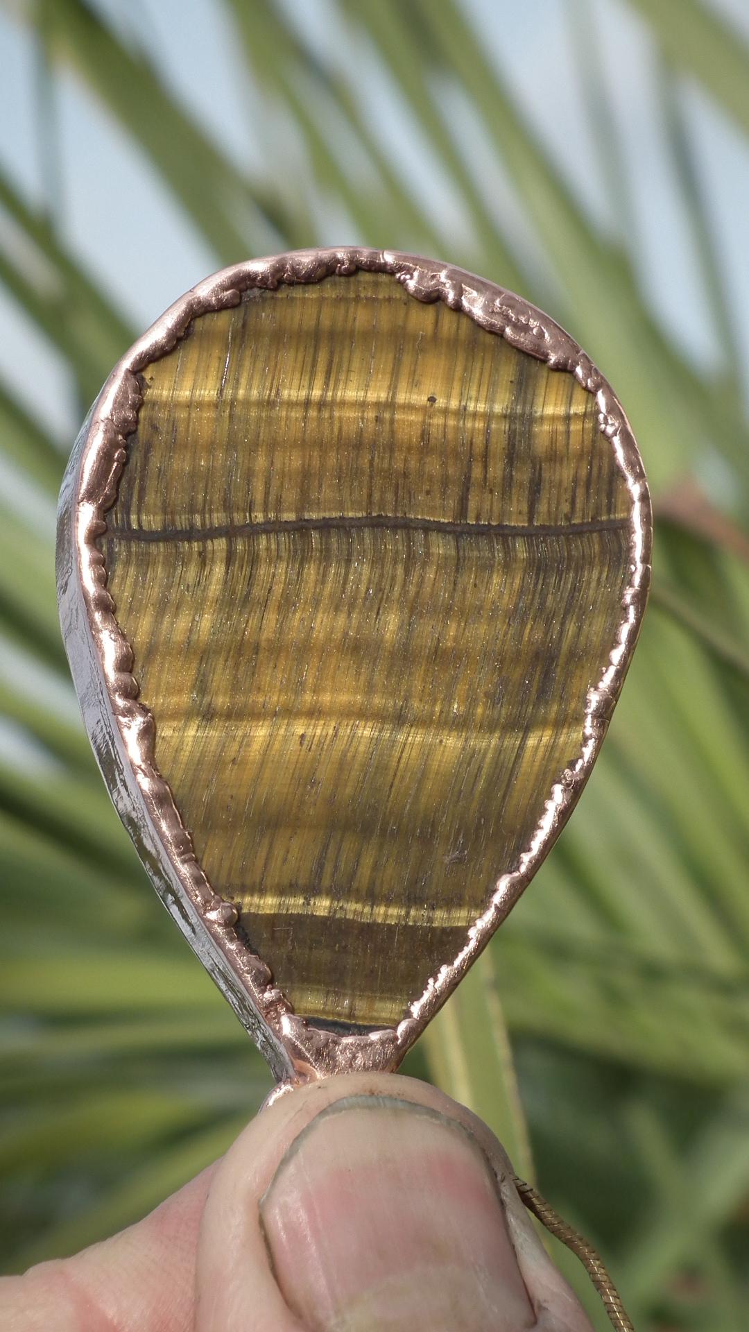 Tigers eye necklace Electroformed copper