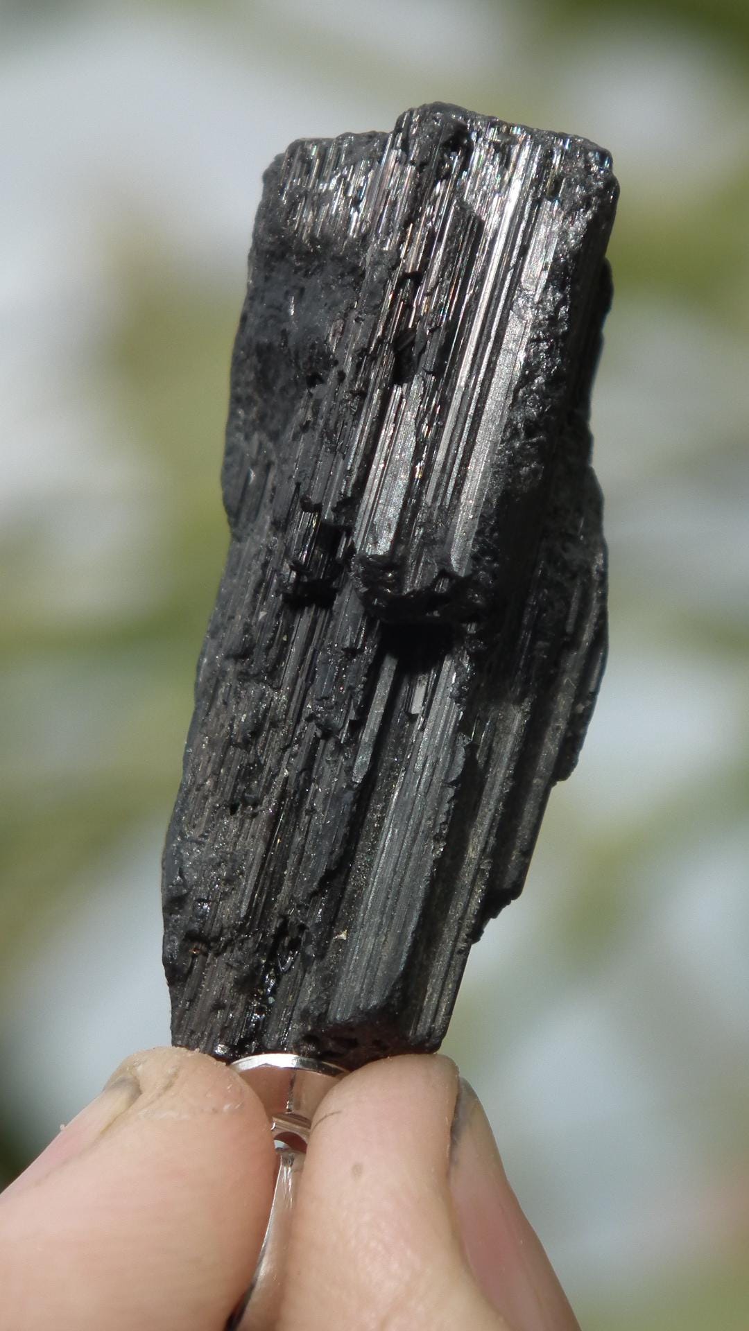 Raw black tourmaline necklace // Wax chain