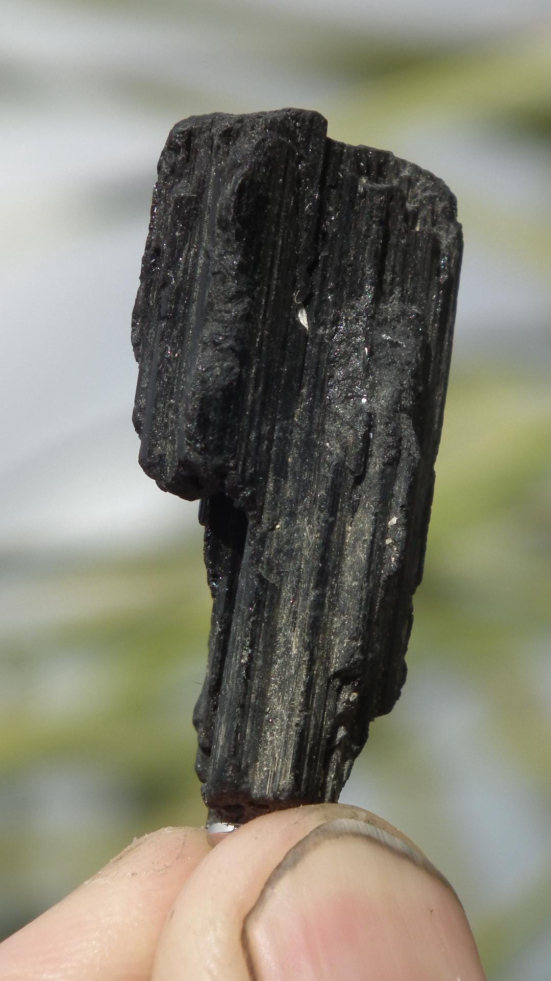 Raw black tourmaline necklace // Wax chain