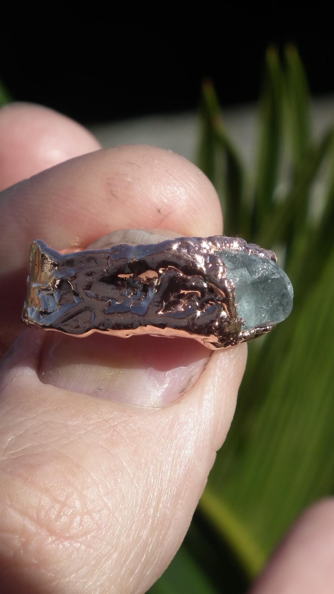 Electroformed Copper celestite ring / rough celestite