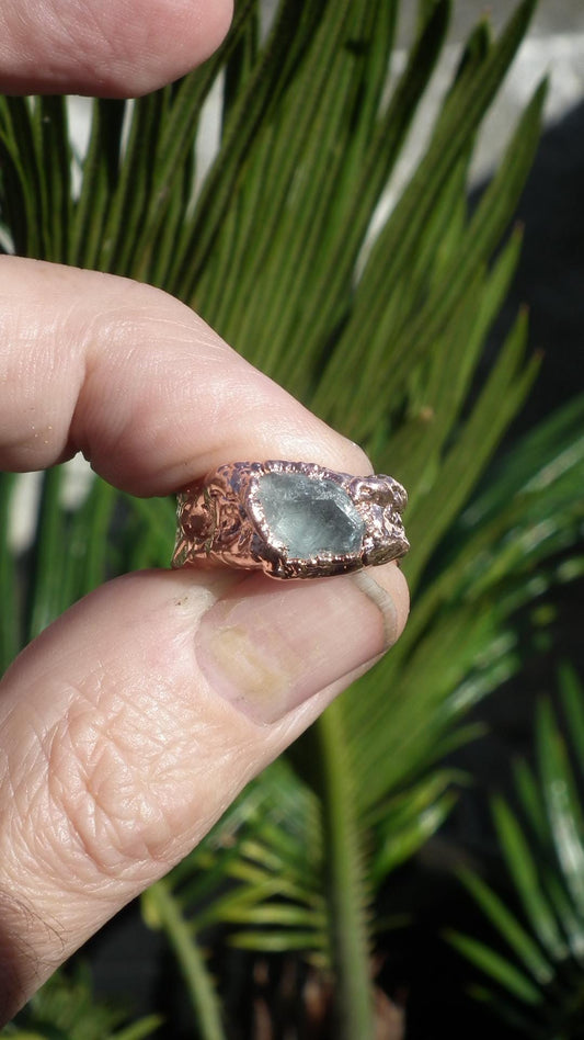 Electroformed Copper celestite ring / rough celestite