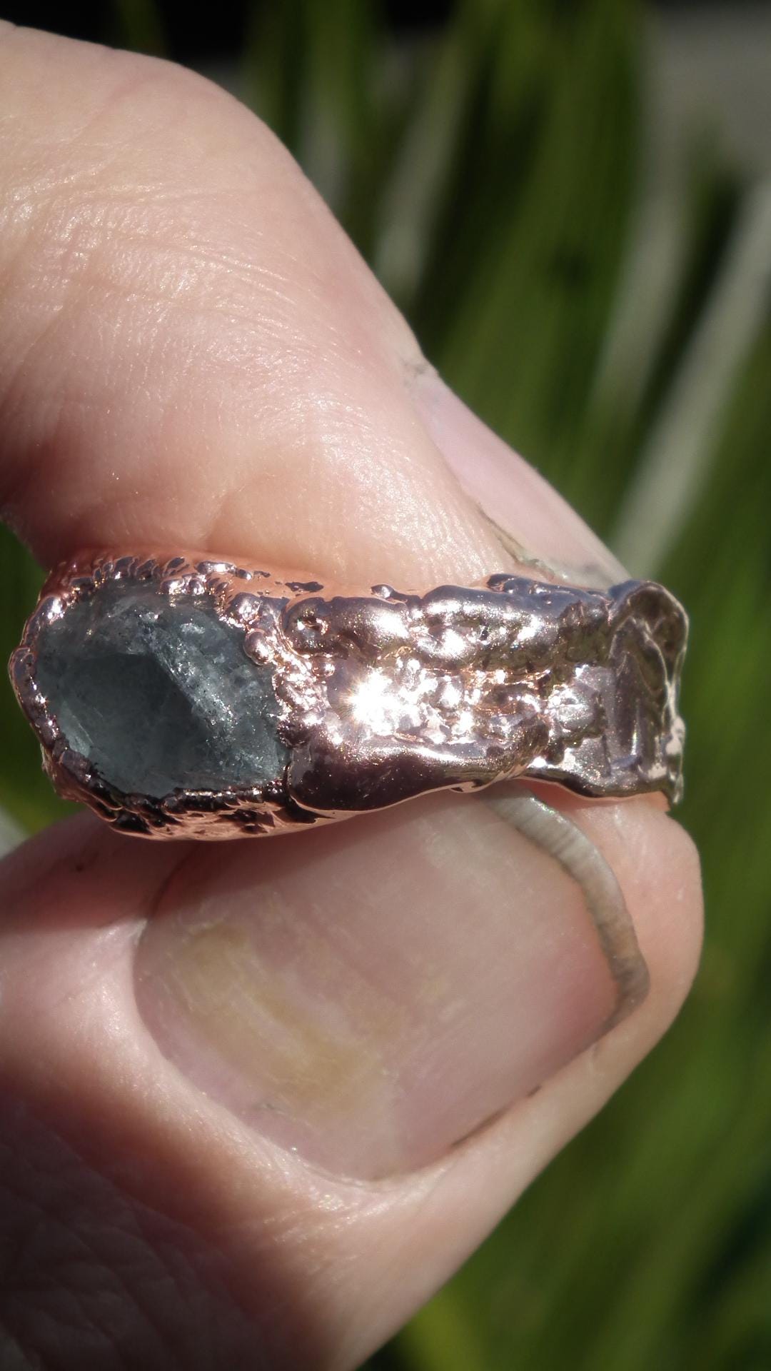 Electroformed Copper celestite ring / rough celestite