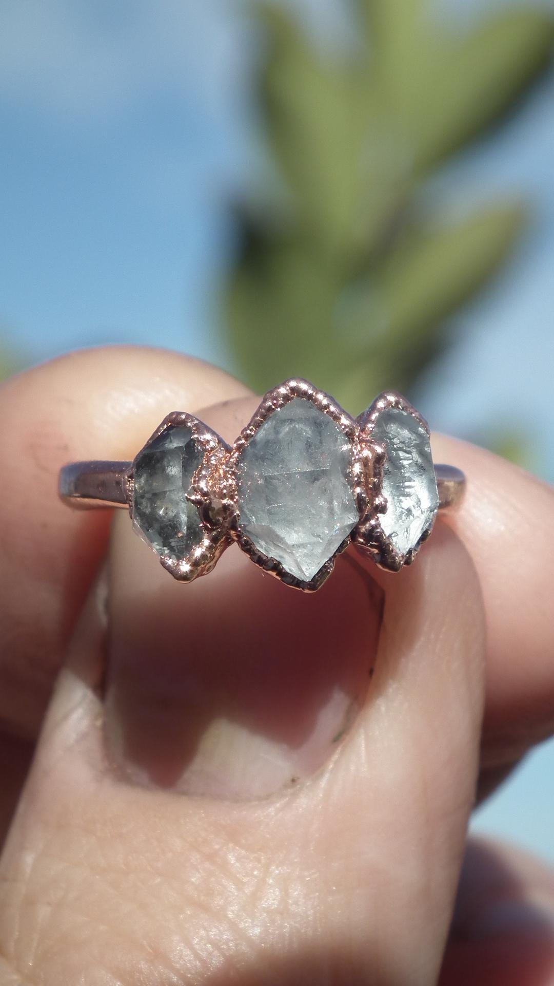 Herkimer diamond ring / herkimer ring / Electroformed Copper