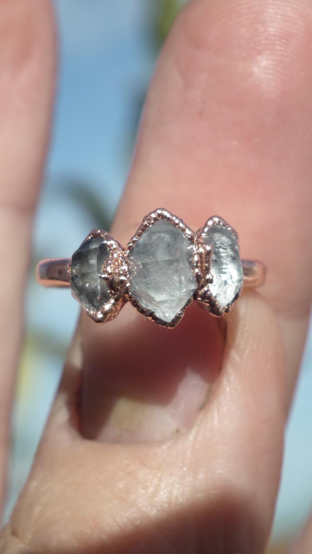 Herkimer diamond ring / herkimer ring / Electroformed Copper