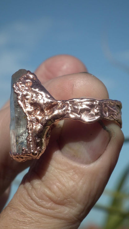 Enhydro crystal ring // Uv reactive crystal // Golden enhydro // Electroformed Copper