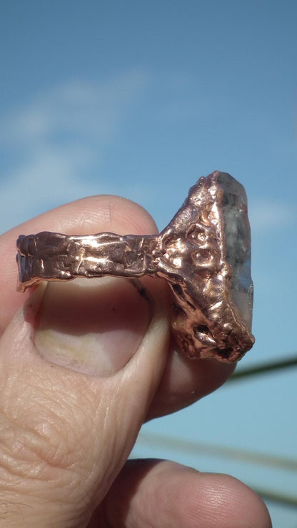 Enhydro crystal ring // Uv reactive crystal // Golden enhydro // Electroformed Copper