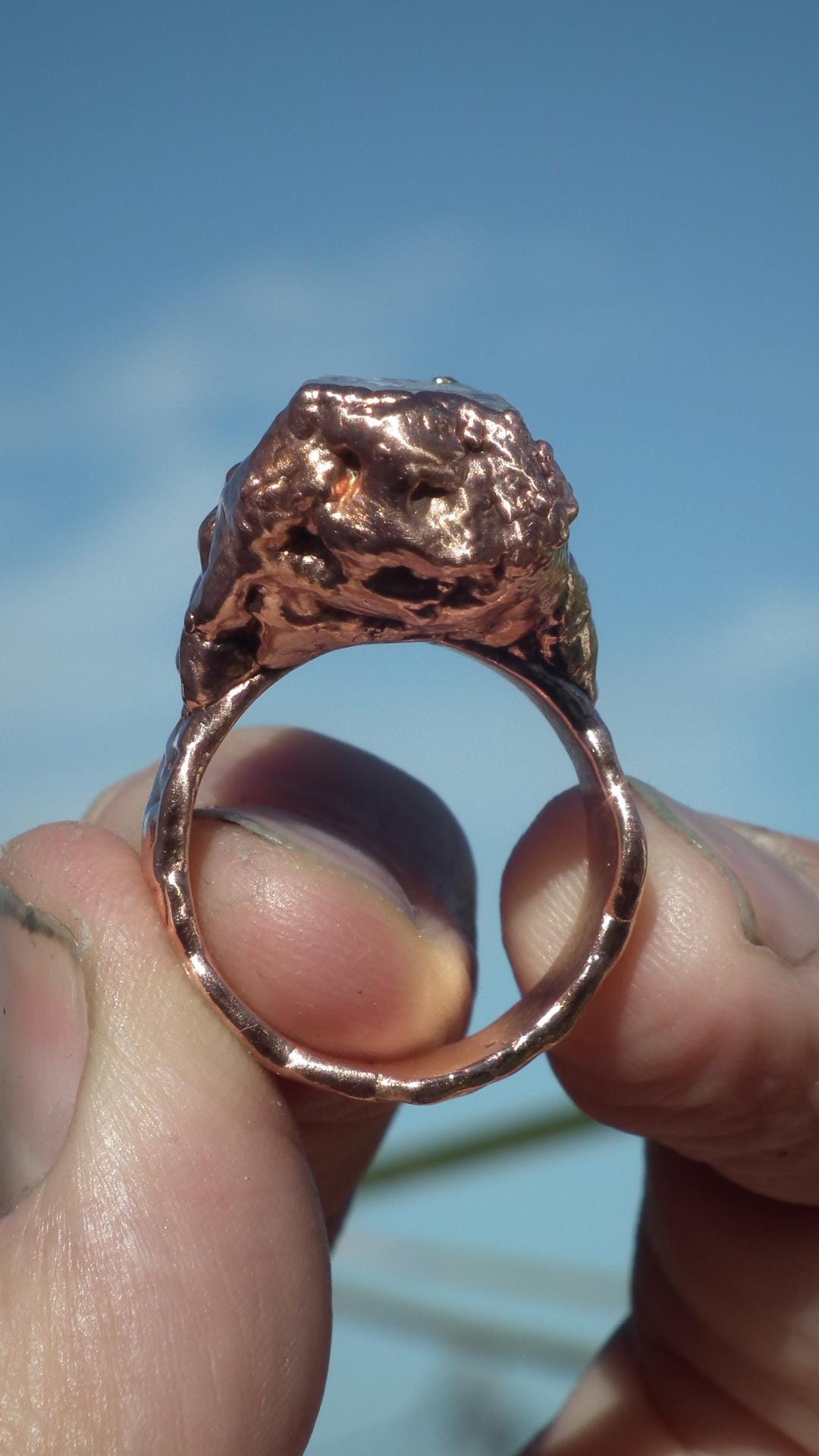 Enhydro crystal ring // Uv reactive crystal // Golden enhydro // Electroformed Copper