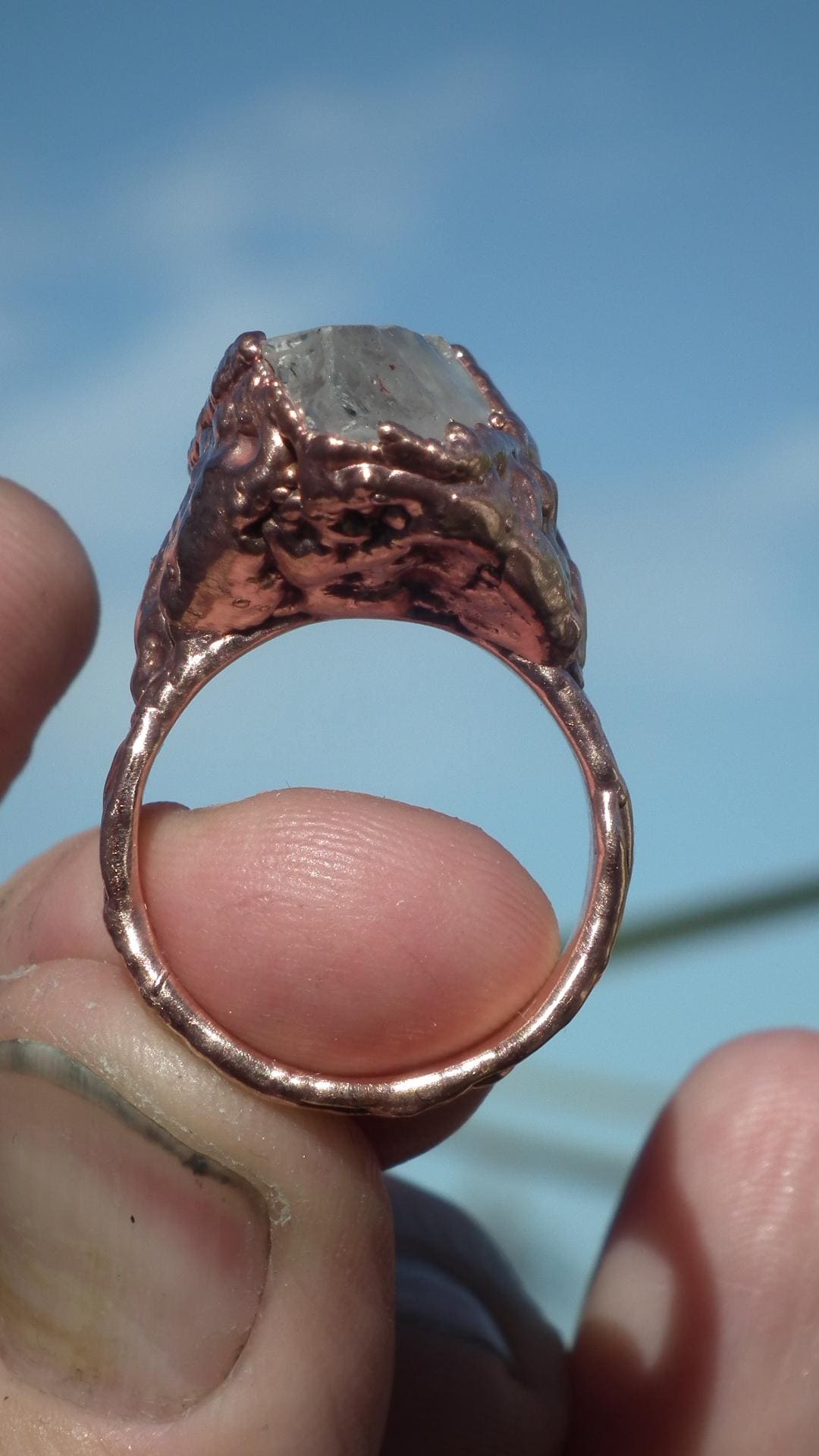 Enhydro crystal ring // Uv reactive crystal // Golden enhydro // Electroformed Copper