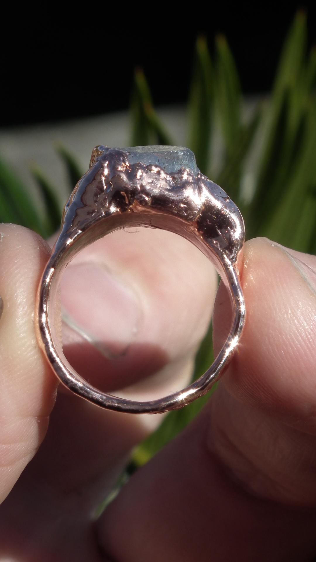 Electroformed Copper celestite ring / rough celestite