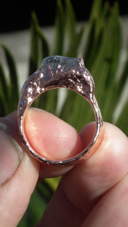 Electroformed Copper celestite ring / rough celestite