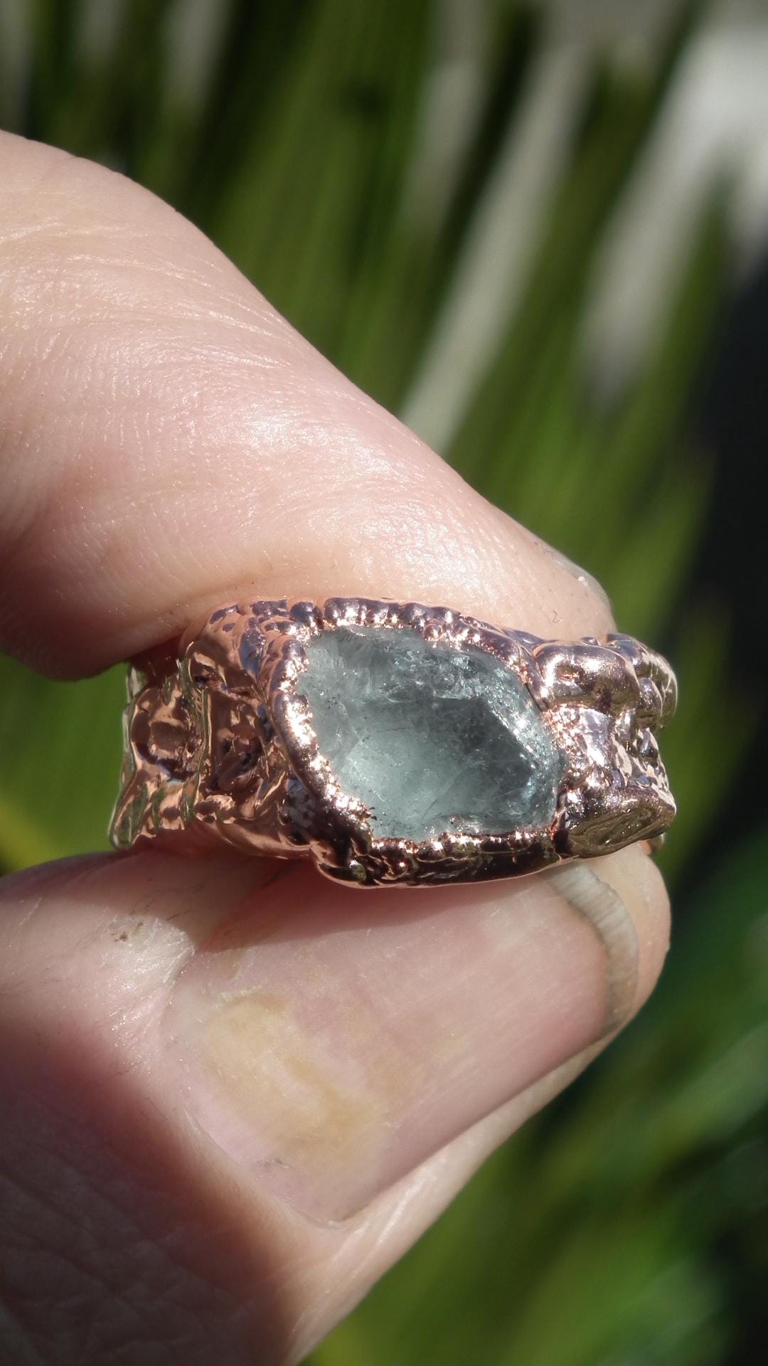 Electroformed Copper celestite ring / rough celestite