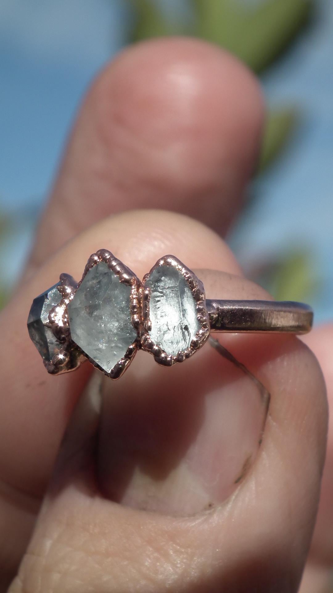 Herkimer diamond ring / herkimer ring / Electroformed Copper