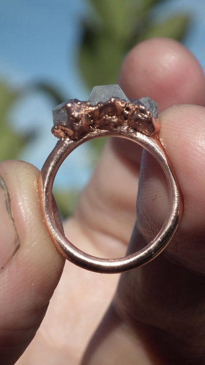 Herkimer diamond ring / herkimer ring / Electroformed Copper