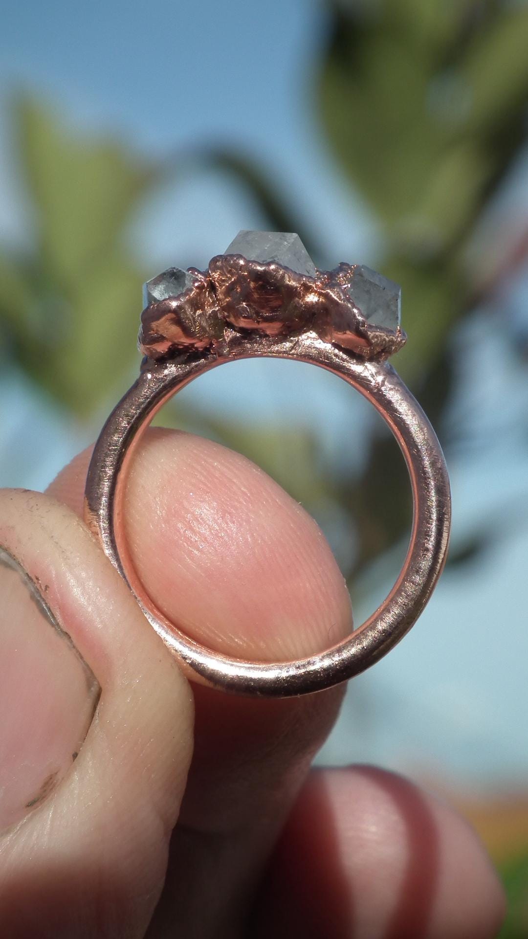 Herkimer diamond ring / herkimer ring / Electroformed Copper