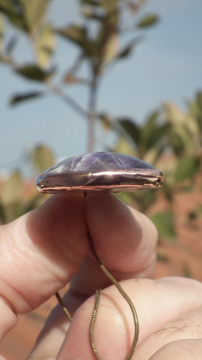 Electroformed copper Chevron "dogtheet" Amethyst pendant