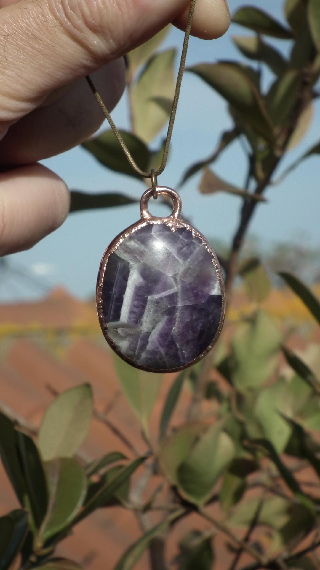 Electroformed copper Chevron "dogtheet" Amethyst pendant
