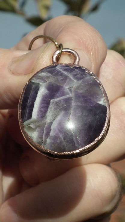 Electroformed copper Chevron "dogtheet" Amethyst pendant