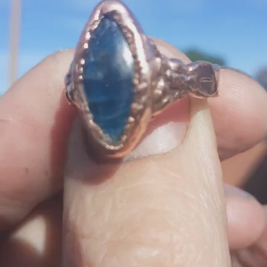 Blue Apatite ring / Electroformed  Copper