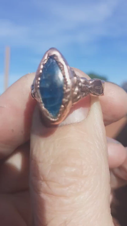 Blue Apatite ring / Electroformed  Copper