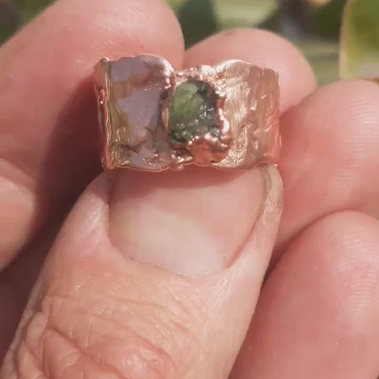 Moldavite ring / Electroformed Copper
