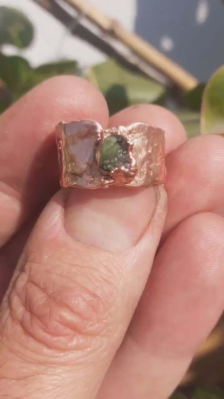 Moldavite ring / Electroformed Copper
