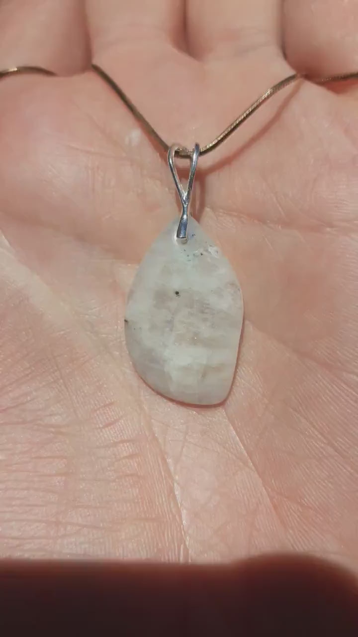 Rainbow moonstone pendant with sterling silver bail