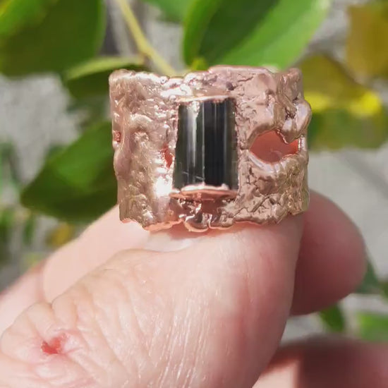 Electroformed  Copper green Tourmaline ring