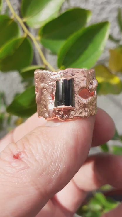 Electroformed  Copper green Tourmaline ring