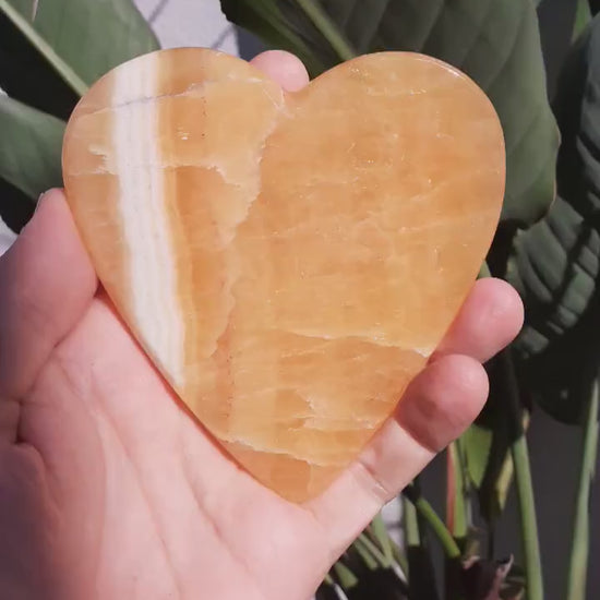 Handmade orange calcite heart