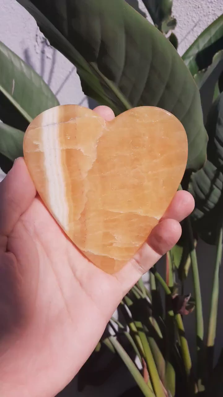 Handmade orange calcite heart