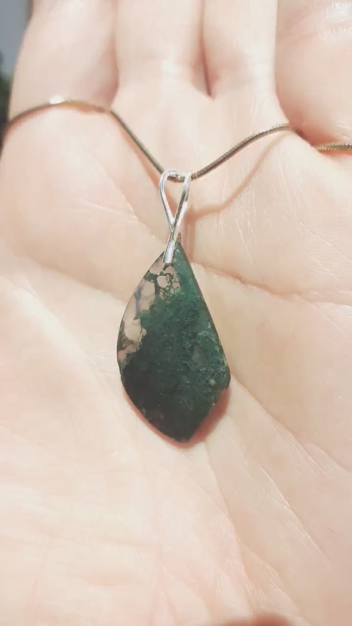 moss agate necklace with sterling silver bail