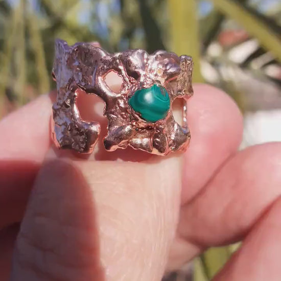 Malachite ring // Electroformed copper