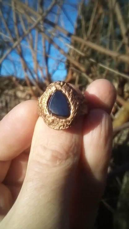 Handmade bronze black opal ring