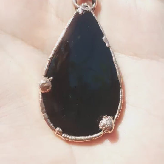 Copper Black obsidian necklace // Electroformed Copper  // Free Copper Chain !